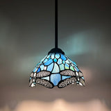 Tiffany Style Mini Hanging Lamp Blue Stained Glass Dragonfly LED bulb Included EP0807