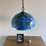 Tiffany Style Blue Stained Glass Hanging lighting Green Leaves EP1651