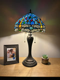 Enjoy Tiffany Style Table Lamp Sky Blue Stained Glass Dragonfly Vintage 22”H12”W