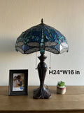 Enjoy Tiffany Style Table Lamp Blue Stained Glass Dragonfly ET1607