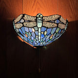 Tiffany Style Wall Sconce Lamp Blue Stained Glass Dragonfly LED Bulb Included EW1207