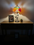 Enjoy Tiffany Style Table Lamp Stained Glass Rose Flowers Include LED Bulb ET1004-B H21*W10 In