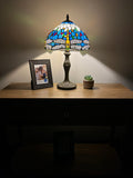 Tiffany Style Table Lamp Blue Stained Glass Dragonfly 12"W*12"D*19"H