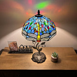 Tiffany Style Table Lamp Blue Stained Glass Dragonfly Include LED Bulb H22*W12 In