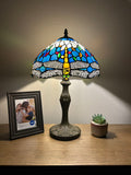 Tiffany Style Table Lamp Blue Stained Glass Dragonfly 12"W*12"D*19"H