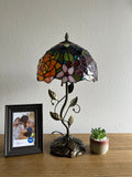 Enjoy Tiffany Style Table Lamp Stained Glass Rose Flowers Include LED Bulb ET1004-B H21*W10 In