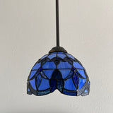 Tiffany Style Mini Hanging Lamp Blue Stained Glass Baroque Style LED Bulb Included EP0818