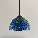 Tiffany Style Mini Hanging Lamp Blue Stained Glass Green Leaves LED Bulb Included EP0851