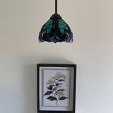 Tiffany Style Mini Hanging Lamp Green Brown Stained Glass LED Bulb Included EP0838