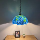 Tiffany Style Blue Stained Glass Hanging lighting Green Leaves EP1651