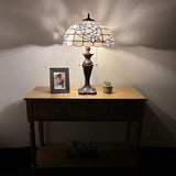 Tiffany Style Table Lamp White Stained Glass Flowers LED bulbs included ET1663