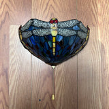 Tiffany Style Wall Sconce Lamp Blue Stained Glass Dragonfly LED Bulb Included EW1201