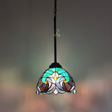 Tiffany Style Mini Hanging Lamp Green Brown Stained Glass LED Bulb Included EP0838