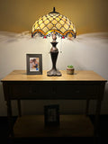 Enjoy Tiffany Style Table Lamp Beige Stained Glass Crystal Bean Vintage ET1623