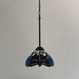 Tiffany Style Mini Hanging Lamp Blue Stained Glass Dragonfly LED bulb Included EP0861