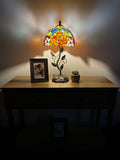 Enjoy Tiffany Style Table Lamp Stained Glass Rose Flowers Include LED Bulb ET1004-B H21*W10 In