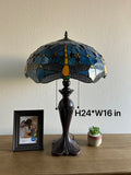 Enjoy Tiffany Style Table Lamp Dragonfly Blue Stained Glass Vintage 24"H16"W  ET1601