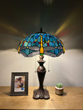 Enjoy Tiffany Style Table Lamp Dragonfly Blue Stained Glass Vintage 24"H16"W  ET1601