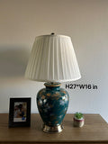 Ceramic Table Lamp Dark Green Feather for Living Room Dining Room Bedroom Bedside Office Hotel H27*W16 Inches