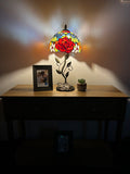 Enjoy Tiffany Style Table Lamp Stained Glass Rose Flowers Include LED Bulb ET1004-B H21*W10 In