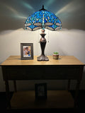 Enjoy Tiffany Style Table Lamp Blue Stained Glass Dragonfly ET1607