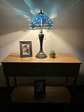 Tiffany Style Table Blue Stained Glass Dragonfly Vintage  ET1208