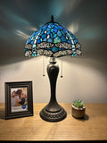 Tiffany Style Table Blue Stained Glass Dragonfly Vintage  ET1208