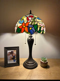 Tiffany Style Table Lamp Hummingbird Flower Stained Glass Vintage ET1258