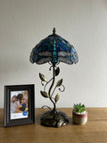 Enjoy Tiffany Style Table Lamp Blue Stained Glass Dragonfly Include LED Bulb ET1008 H21*W10 In