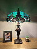 Enjoy Tiffany Style Table Lamp Green Brown Stained Glass  Vintage ET1638