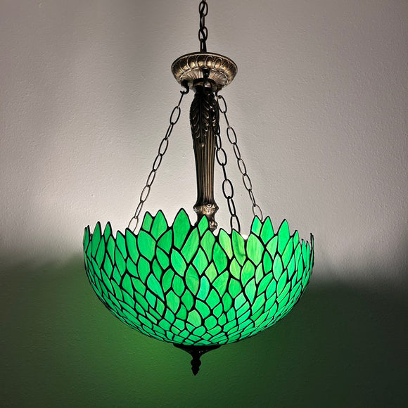 Tiffany Style Ceiling Lights Hanging Lamp Green Leaves Stained Glass LED Bulbs Included EP1628