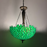 Tiffany Style Ceiling Lights Hanging Lamp Green Leaves Stained Glass LED Bulbs Included EP1628