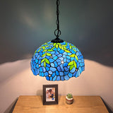 Tiffany Style Blue Stained Glass Hanging lighting Green Leaves EP1651