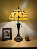 Enjoy Tiffany Style Table Lamp Gold Stained Glass Crystal Beans Vintage ET1275