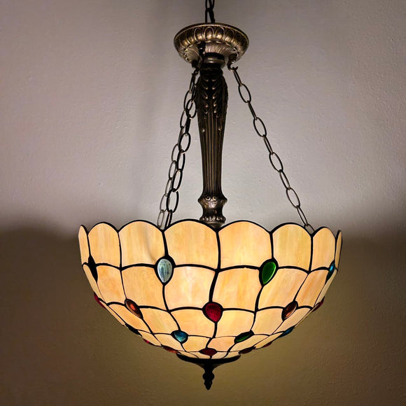 Tiffany Style Ceiling Lights Hanging Lamp Gold Stained Glass Crystal Beans LED Bulbs Included EP1676