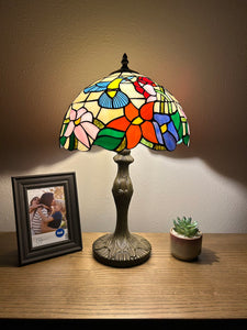 Tiffany style table lamp Stained Glass Hummingbird Flowers ET1257