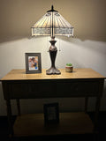 Enjoy Tiffany Style Table Lamp White Stained Glass Hexagon Vintage ET1631  H24*W16 inches