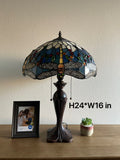 Enjoy Tiffany Style Table Lamp Blue Stained Glass Dragonfly ET1662