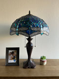 Enjoy Tiffany Style Table Lamp Blue Stained Glass Dragonfly ET1607