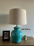 Ceramic Table Lamp Blue for Living Room Dining Room Bedroom Bedside Office Hotel H26*W15 Inches