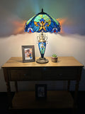 Tiffany Style Table Lamp Blue Stained Glass Included LED Bulbs Mother-Daughter Vase Vintage Liaison Lamp for Living Room Dining Room Bedroom Bedside Office Hotel H24*W16 in…