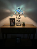 Enjoy Tiffany Style Table Lamp Blue Stained Glass Dragonfly Include LED Bulb ET1008 H21*W10 In