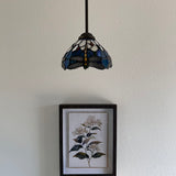 Tiffany Style Mini Hanging Lamp Blue Stained Glass Dragonfly LED bulb Included EP0861