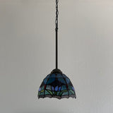 Tiffany Style Mini Hanging Lamp Blue Stained Glass Tulips LED Bulb Included EP0855