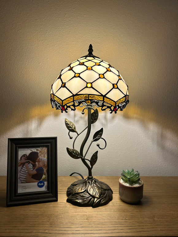 Enjoy Tiffany Style Table Lamp Gold Stained Glass Crystal Beans Include LED Bulb ET1024 H21*W10 In