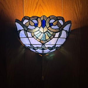 Tiffany Style Wall Sconce Lamp Blue Stained Glass Baroque Style LED Bulb Included EW1218