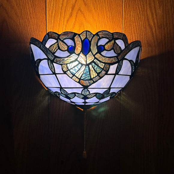 Tiffany Style Wall Sconce Lamp Blue Stained Glass Baroque Style LED Bulb Included EW1218