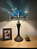 Tiffany Style Table Blue Stained Glass Dragonfly Vintage  ET1208