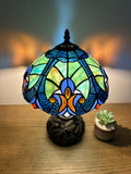 Enjoy Tiffany Style Table Lamp Blue Stained Glass Include LED Bulb ET1041 H14*W10 In