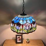 Tiffany Style  Hanging lighting Blue Purple Stained Glass Tulips Pull Chain Switches Included LED Bulbs EP1655